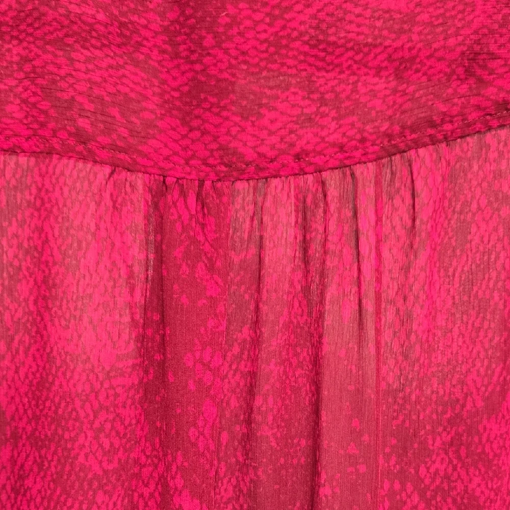 Chico's Vibrant Pink Snakeskin Pattern Sheer Blouse With Ruffles Size 12=Chicos2